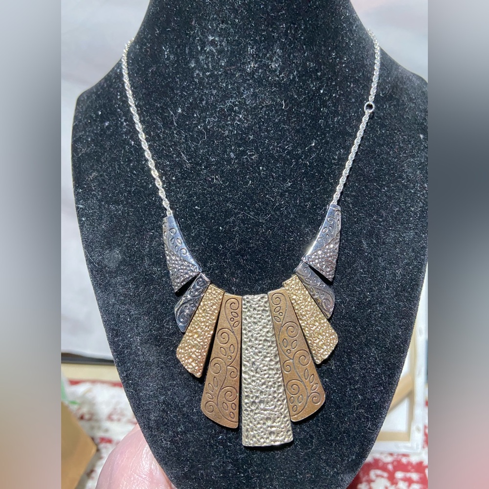 Silver Tone Rope Chain Necklace With Mixed Metal Color Pendants